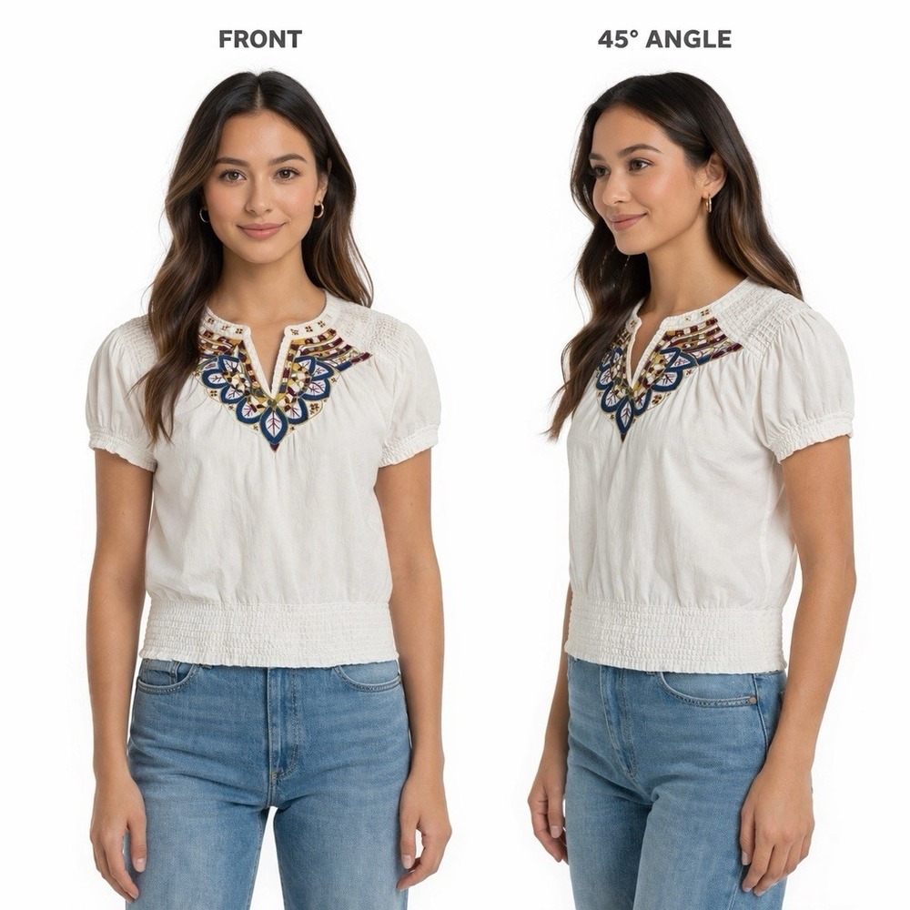 Dressbarn Womens XL White Embroidered Blouse Boho Peasant Top Cotton